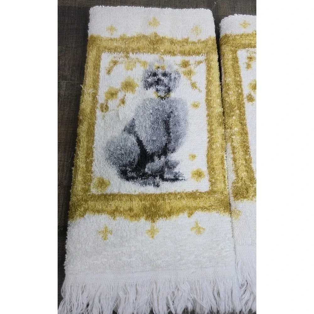 Pair Of Vtg Poodle Golden Hand Towels Towel Spring Garden By Fairfax Made In USA